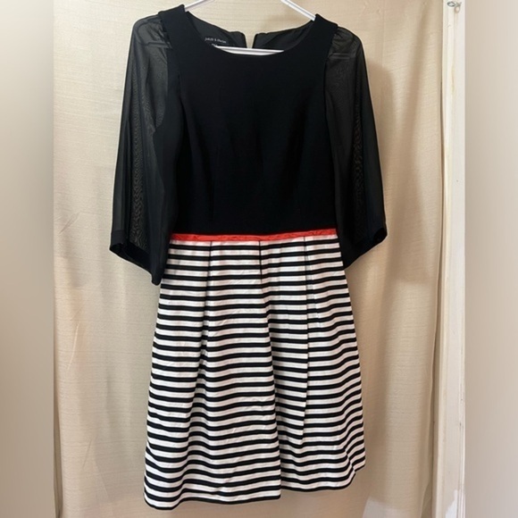 Judith and Charles beautiful black sheer arms striped skirt dress size 4 - Picture 1 of 9
